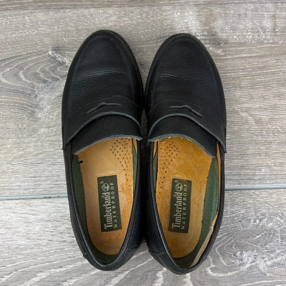 Timberland 42370 Women’s Sz 6.5M Waterproof Pebbled Black Leather Slip On Loafer
